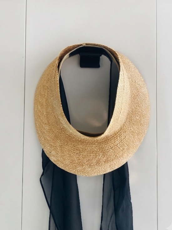 Janessa Leoné Straw Visor with Black Scarf Detail – One Size main image 4